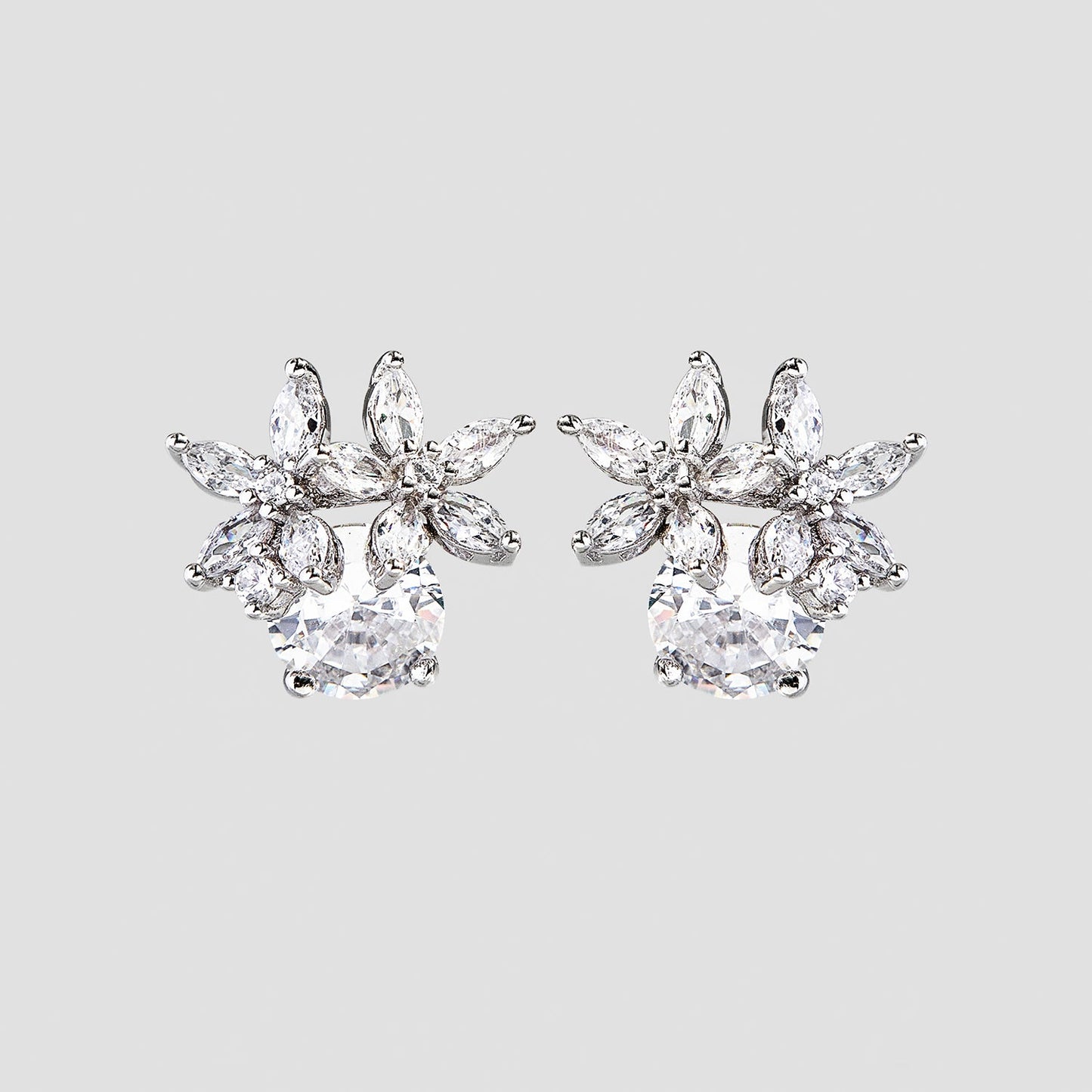 Zircon 925 Sterling Silver Flower Stud Earrings