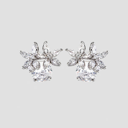 Zircon 925 Sterling Silver Flower Stud Earrings