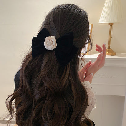 Rose Trim Bow Hair Clip