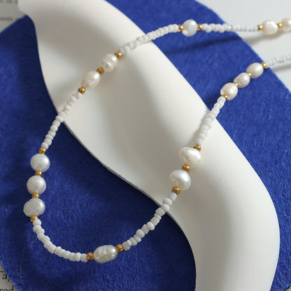 Titanium Steel Glass Bead Pearl Necklace