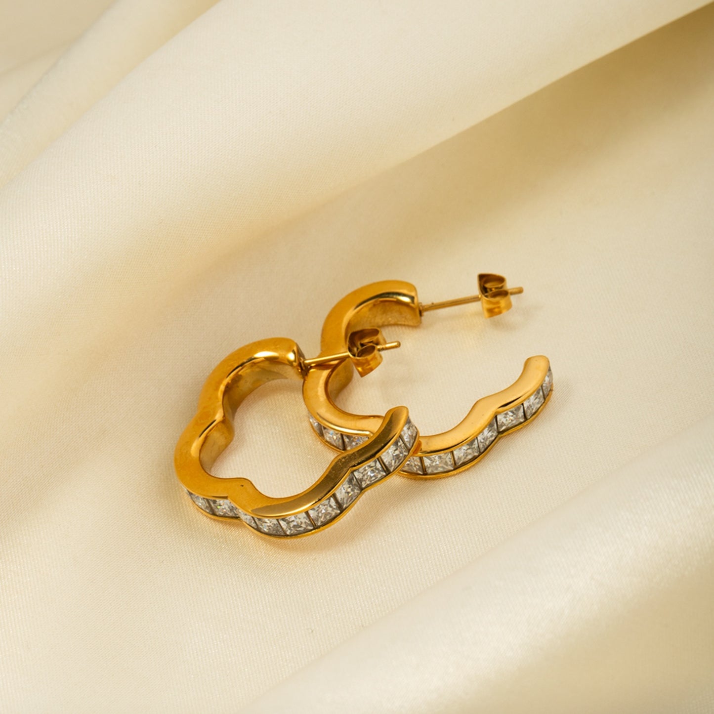 Stainless Steel Inlaid Zircon C-Hoop Earrings