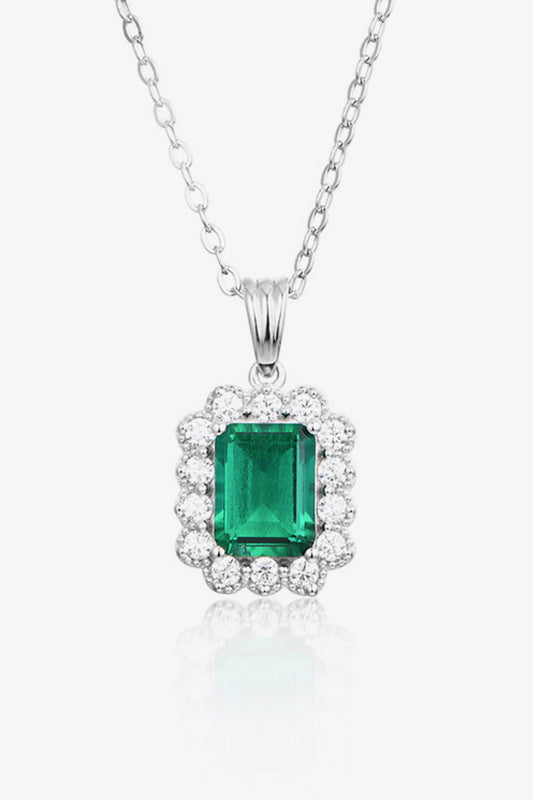 1.5 Carat Lab-Grown Emerald Pendant 925 Sterling Silver Necklace