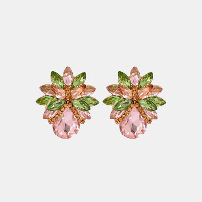 Flower Shape Glass Stone Stud Earrings