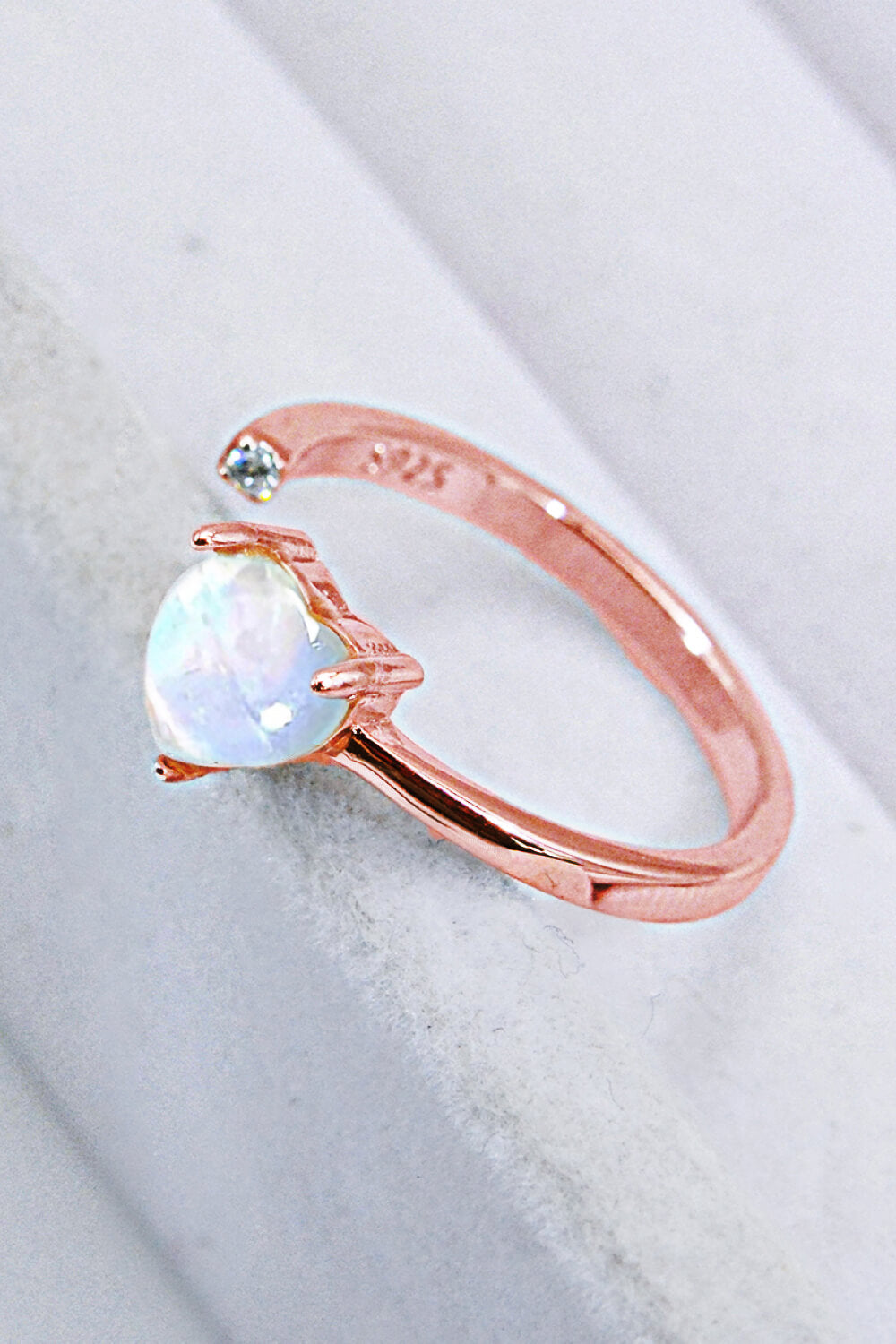 Inlaid Moonstone Heart Adjustable Open Ring