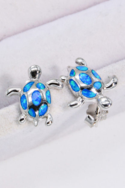 Opal Turtle Platinum-Plated Stud Earrings