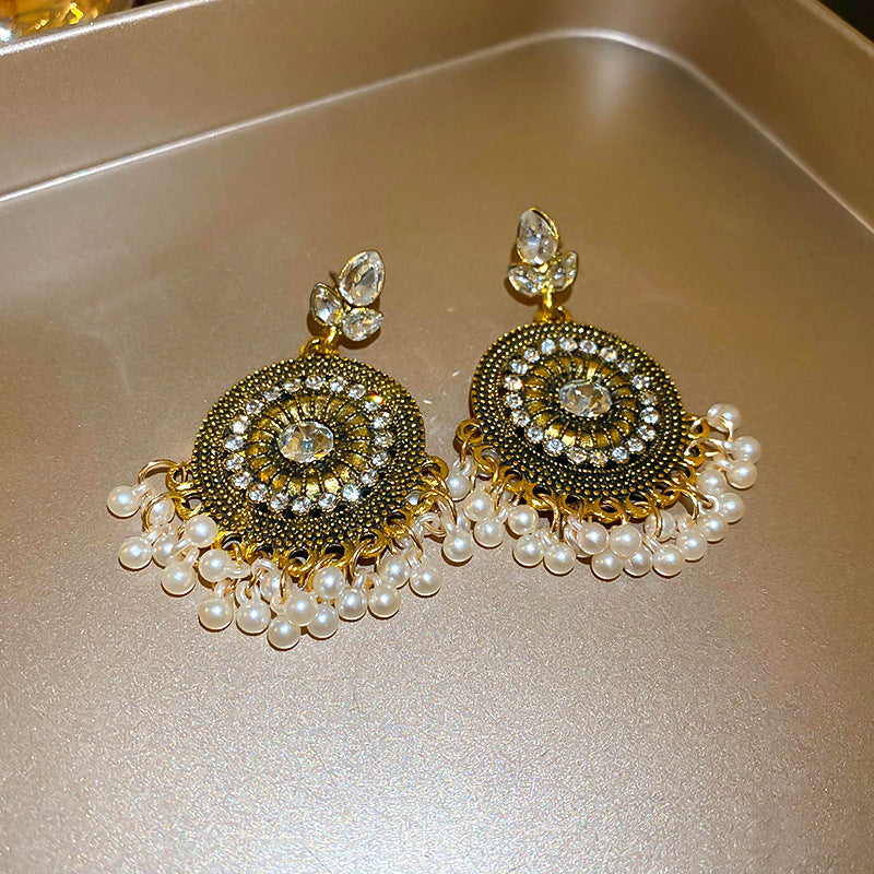 Rhinestone Alloy Bead Dangle Earrings