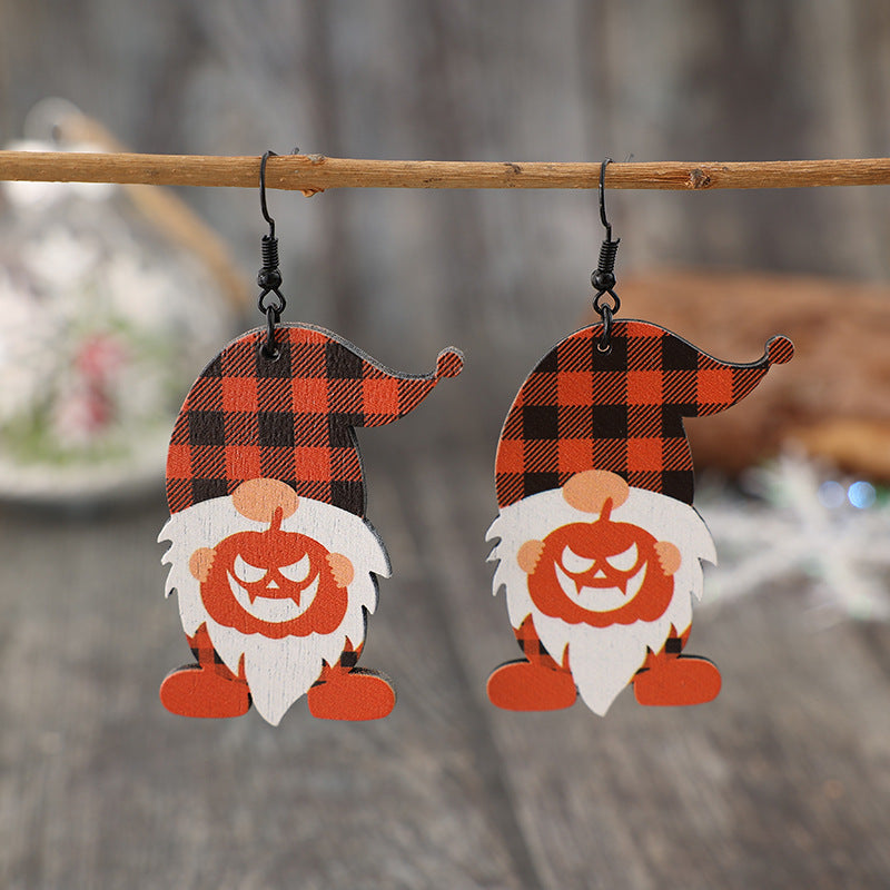 Wooden Dwarfs Pumpkin Dangle Earrings