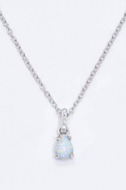 Opal Pendant 925 Sterling Silver Chain-Link Necklace