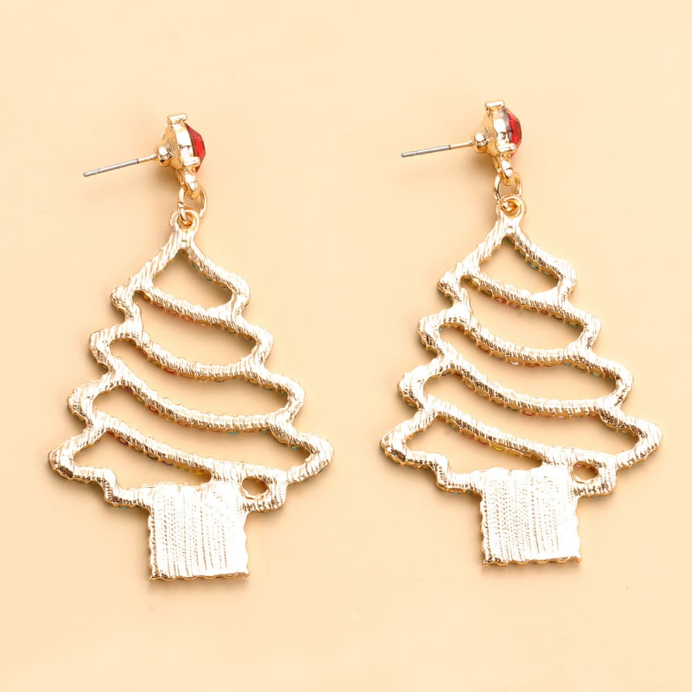 Rhinestone Alloy Christmas Tree Earrings