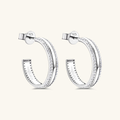 925 Sterling Silver Inlaid Moissanite C-Hoop Earrings