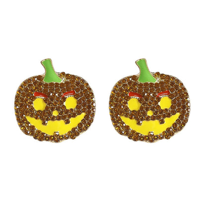 Demon Pumpkin Rhinestone Alloy Earrings