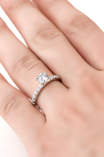 Moissanite Platinum-Plated Side Stone Ring