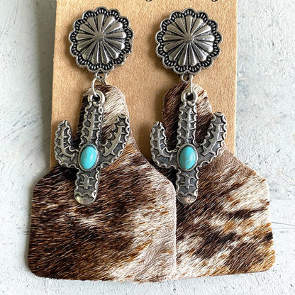 Turquoise Decor Cactus Alloy Earrings