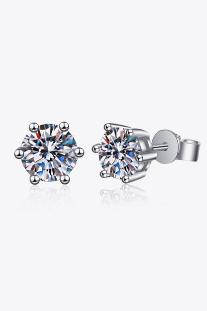 925 Sterling Silver 6-Prong 2 Carat Moissanite Stud Earrings