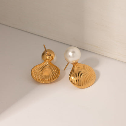 18K Gold-Plated Stainless Steel Shell Shape Earrings