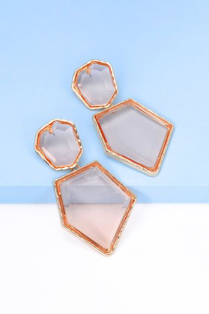 Geometrical Shape Zinc Alloy Frame Resin Dangle Earrings