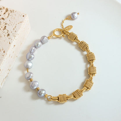 Half Pearl Half Chain Stainless Steel Bracelet