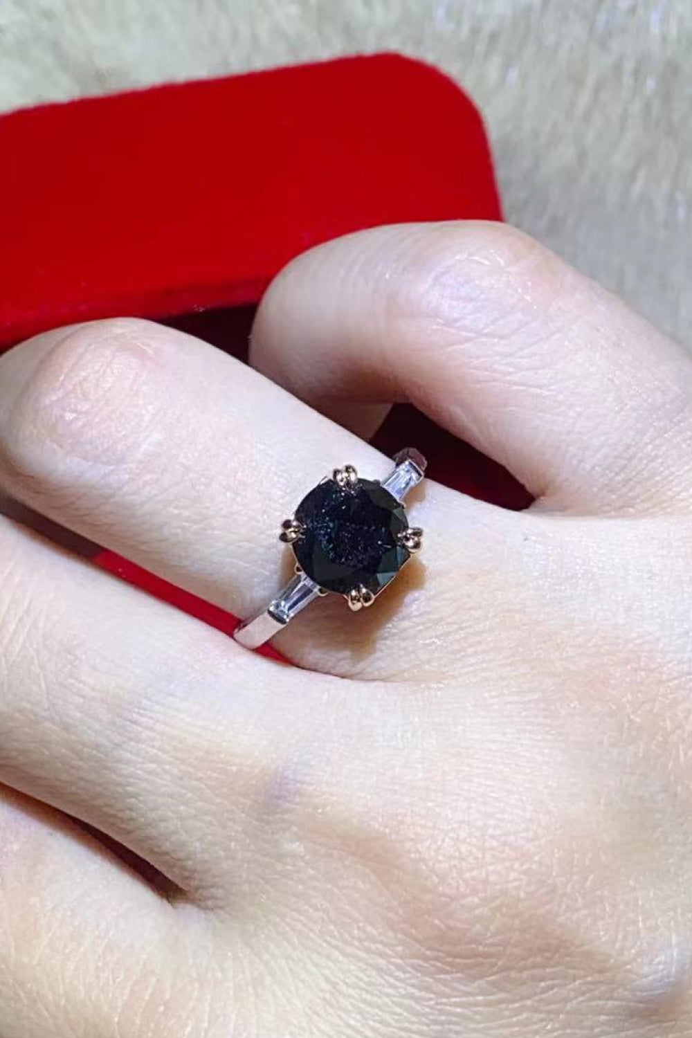 2 Carat Black Moissanite Platinum-Plated Ring